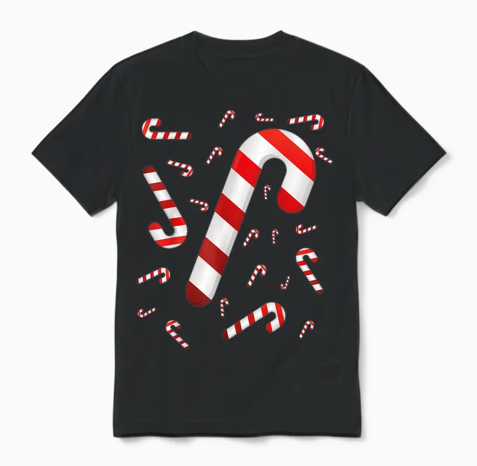 Candy Cane Merry and Bright Red and White Candy Costume Unisex T-Shirt in Black
