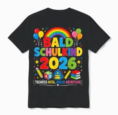 Bald Schulkind 2026 Kita Abgänger Kinder Unisex T-Shirt - Black