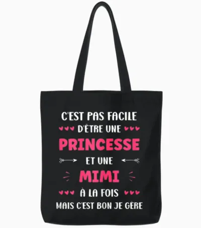 Princess Super Mimi Girl Name Funny Mimi T-Shirt, Black, Female X-Small Tote Bags - Black