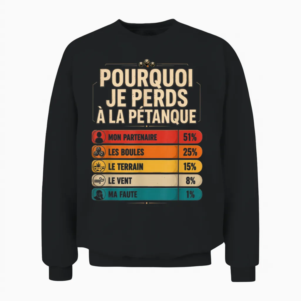 Boules Jeu Cadeau Drôle Pourquoi Je Perds à La Pétanque Unisex Sweatshirt in Black