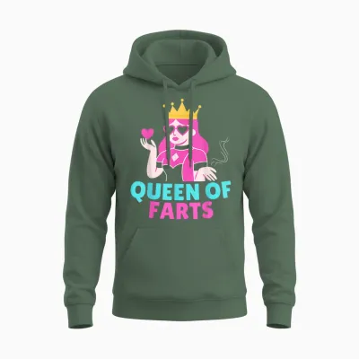 Queen of Farts Inappropriate Embarrassing Playing Card Unisex Hoodie - Military Green