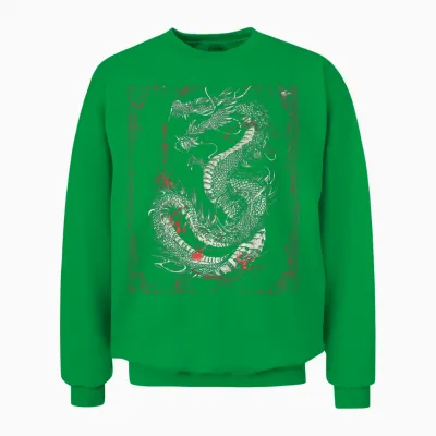 Gotische Drachen-Tattoo-Kunst Im Gothic-Stil, Asiatische Fantasie Unisex Sweatshirt - Irish Green