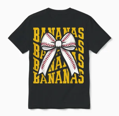 Retro Bananas Last Name Coquette Bow Women Girls Unisex T-Shirt - Black