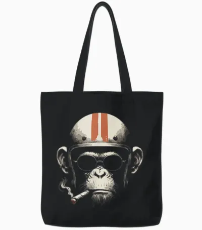 Cigar Smoking Monkey Retro Vintage Motorcycle Helmet Tote Bags - Black