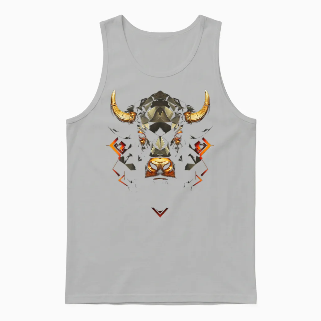 Bull Polygon Animal Graphic Art Bull T-Shirt, Black Unisex Tank Top in Ash