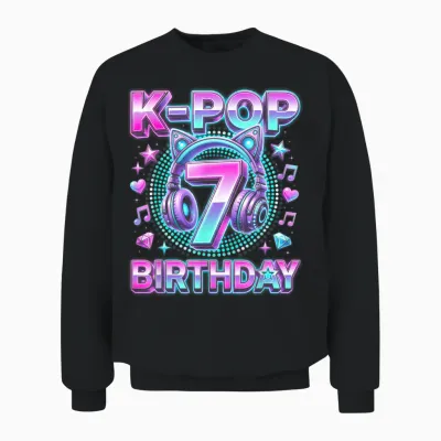 K-Pop 7. Geburtstag Mädchen 7 Jahre Alt Koreanische Musik Unisex Sweatshirt - Black