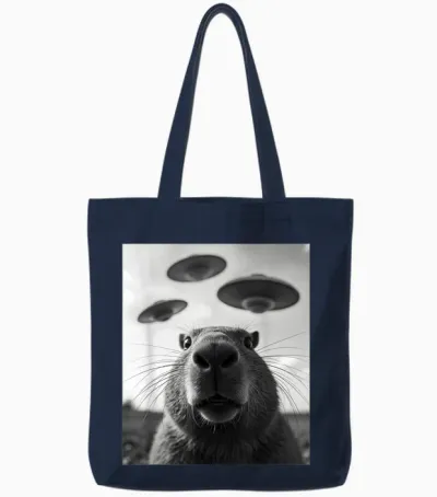 Lustiges Grafik Capybara Kostüm Wasserschwein Selfie Ufo Tote Bags - Navy