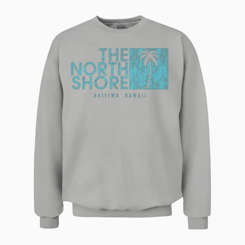 The North Shore Hawaii Palm Tree Style Unisex Sweatshirt in Ash