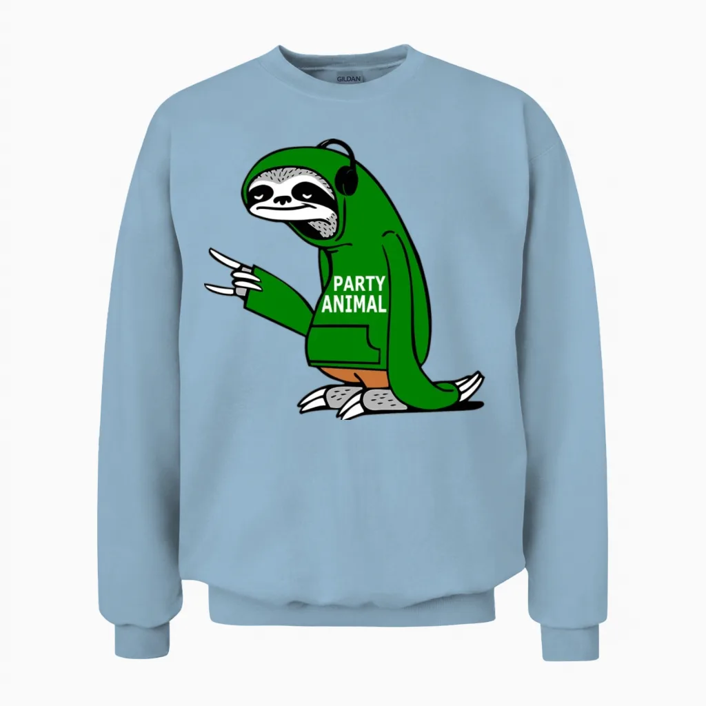 Party Animal Funny Unisex Sweatshirt in Light Blue