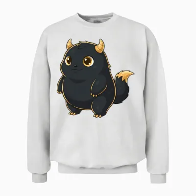 Cute Chubby Fantasy Creature with Golden Horn. Unisex Sweatshirt - White