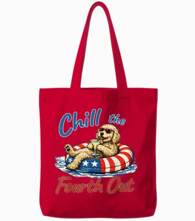 Chill the Fourth Out Funny Goldendoodle Dog Lover Tote Bags - Red
