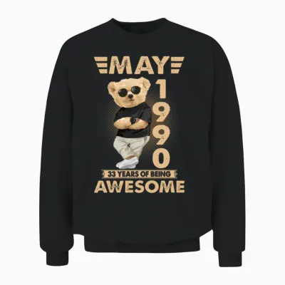 May 1990 33th 2023 33 Years of Being Unisex Sweatshirt - Black