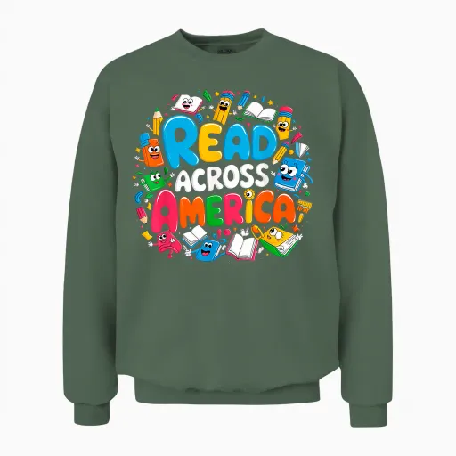 Reads Across Tee America Reading Teacher Books Reader Unisex Sweatshirt - Military Green