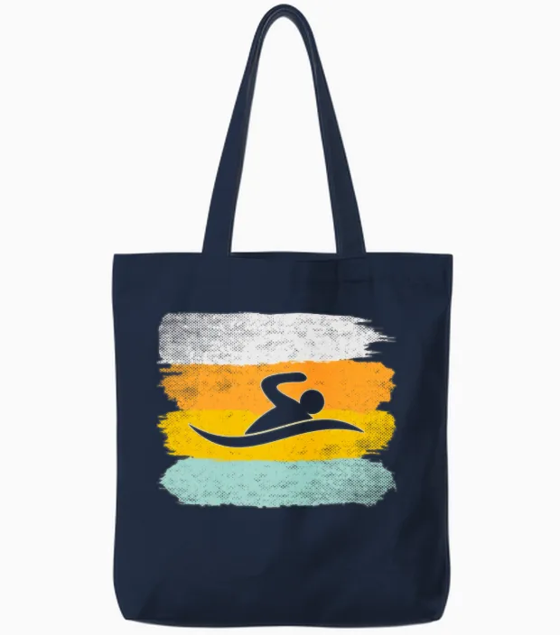 Swimming Retro Tote Bags in Navy