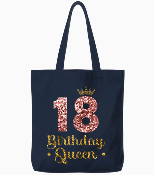 Ladies 18th Queen Birthday 18 Years 18 T-Shirt, Black Tote Bags in Navy