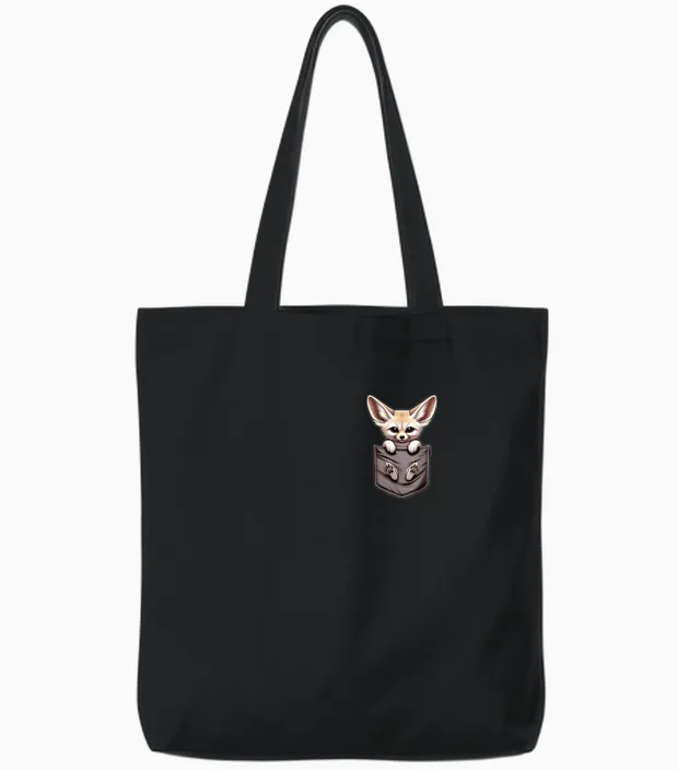 Pocket Fennec Foxes Lover Fenec Fox Animal Art Wild Animals Tote Bags in Black