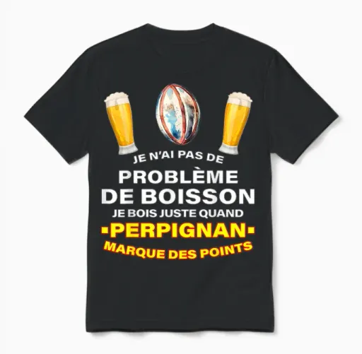 Rugby Usap Supporter Perpignan Essays and Aperitif Beer T-Shirt, Black, S Unisex T-Shirt - Black