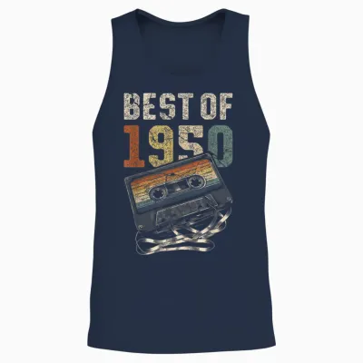 Best of 1950 Cassette 75 Years Music Retro Birthday T-Shirt, Black, S Unisex Tank Top - Navy