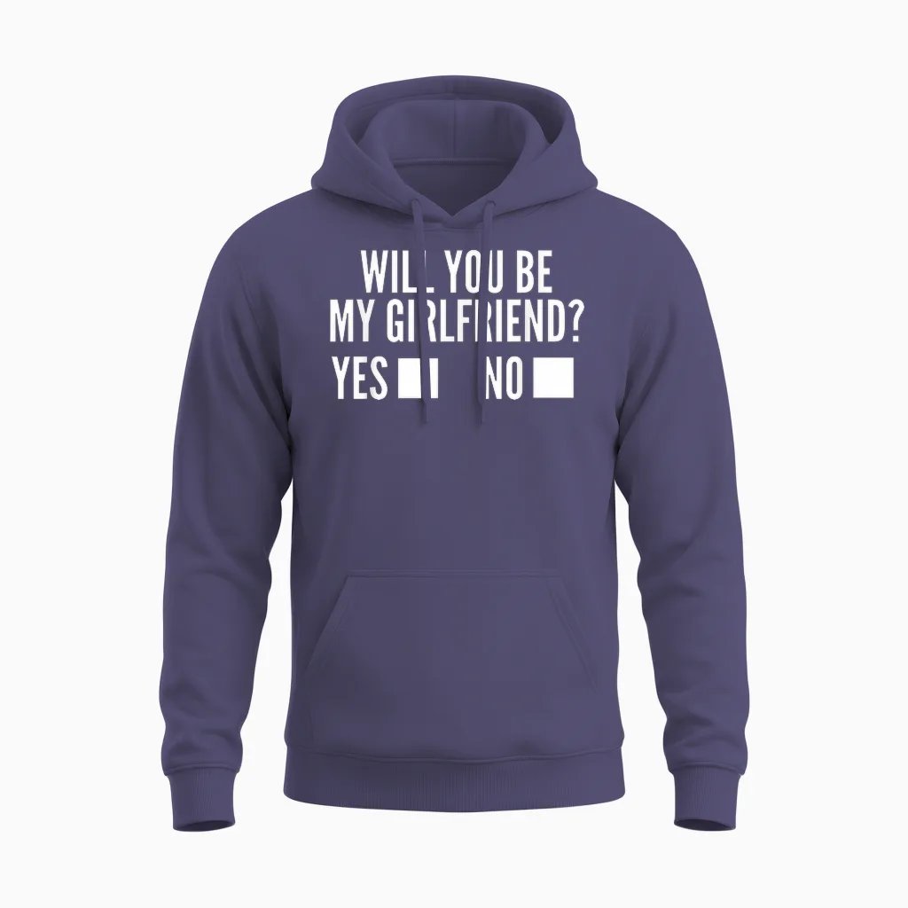 Ask Her Will You Be My Girlfriend Cute Valentine's Day Unisex Hoodie in Heather Sport Dark Navy