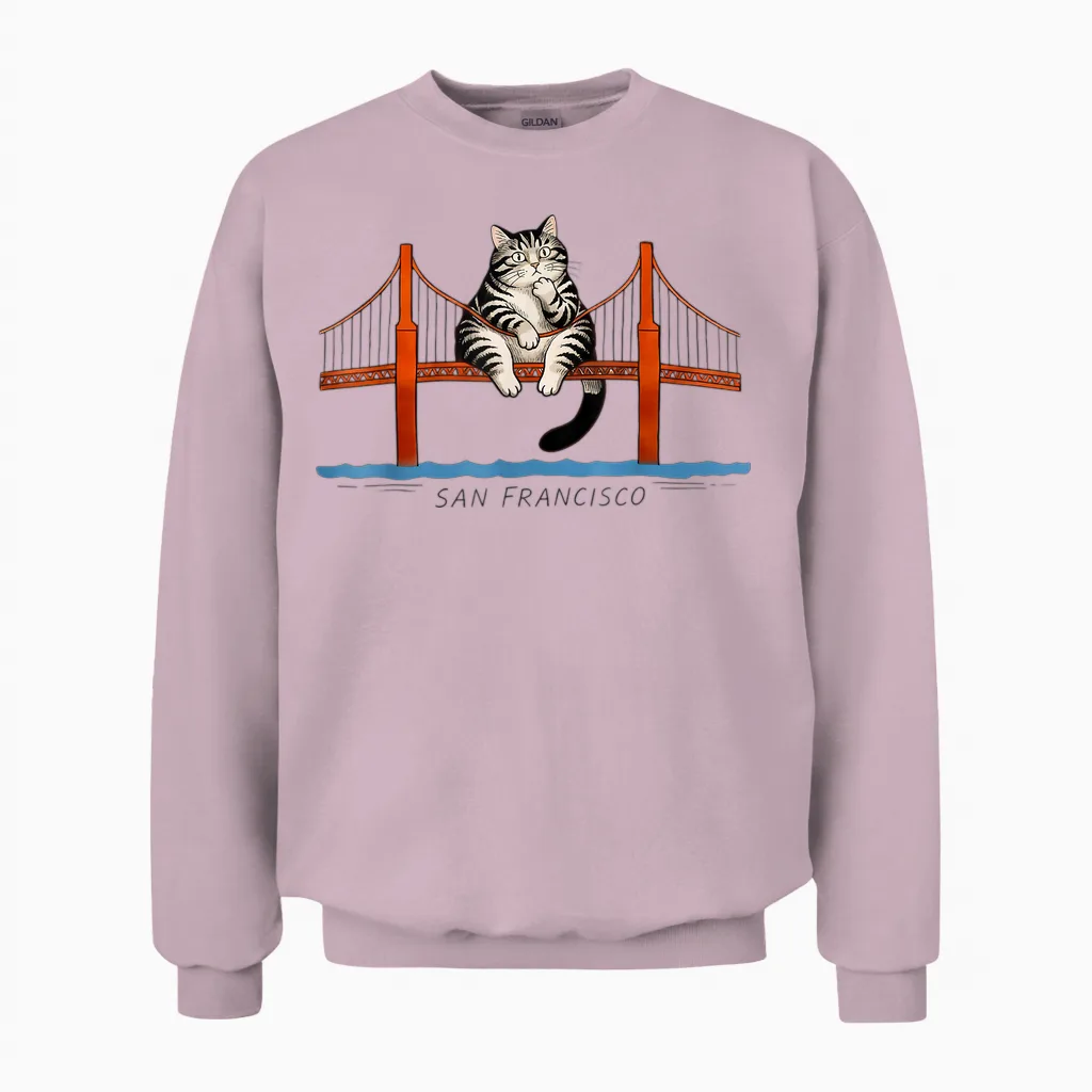 San Francisco Cat T-Shirt Golden Gate Bridge Lesebücher Unisex Sweatshirt in Light Pink