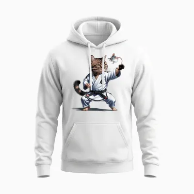 Kampfsport Katze Karate Schwarzer Gürtel Lustiger Kämpfer Unisex Hoodie - White