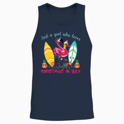 Christmas in July Flamingo Beach Funny Summer Unisex Tank Top - Navy