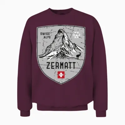 Zermatt Matterhorn Mountain Switzerland Emblem Unisex Sweatshirt - Maroon