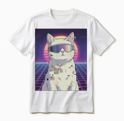 Retro Neon Cat Unisex T-Shirt - White
