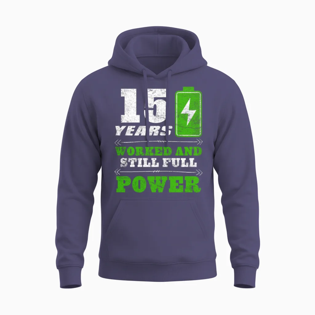 Colleague 15 Years Worked Still Full Power Unisex Hoodie in Heather Sport Dark Navy