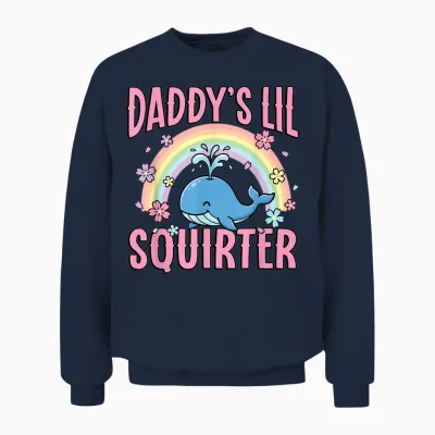 Daddy's Lil Squirter Süßer Wal, Regenbogen-Kirschblüte Unisex Sweatshirt - Navy