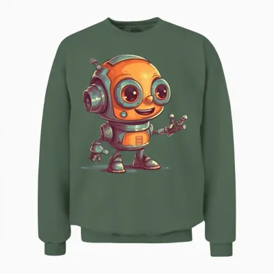 Cute Waving Robot Illustration Technology Friendly Unisex Sweatshirt - Military Green