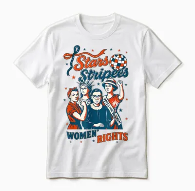 Hugvyn 4th of July Feminist Stars Stripes and Women's Rights Unisex T-Shirt - White