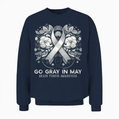 Go Gray in May Brain Cancer & Tumor Awareness Ribbon Grey T-Shirt, Black, S Unisex Sweatshirt - Navy