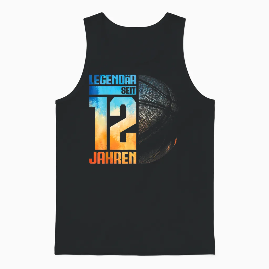 12th Birthday Retro Basketball Player 12 Years Boy Child T-Shirt, Black Unisex Tank Top in Black