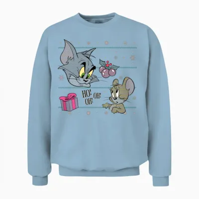 Tom and Jerry Ugly X-Mas Ho! Oh! Oh! Unisex Sweatshirt - Light Blue