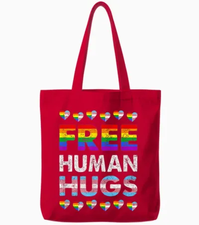 Free Human Hugs Rainbow Lgbtq Gay Pride Month, Fier Allié Tote Bags - Red