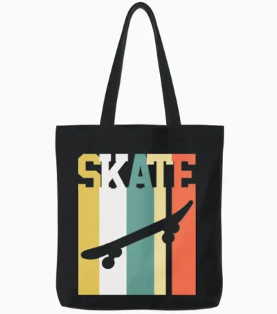 Skate Skater Skateboard Retro Tote Bags - Black