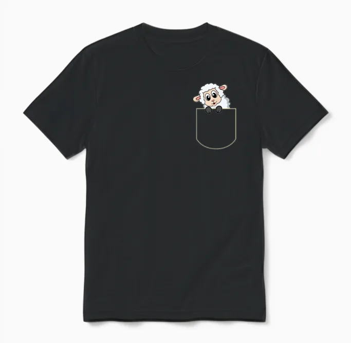 Funny Sheep Pocket Gift Unisex T-Shirt in Black
