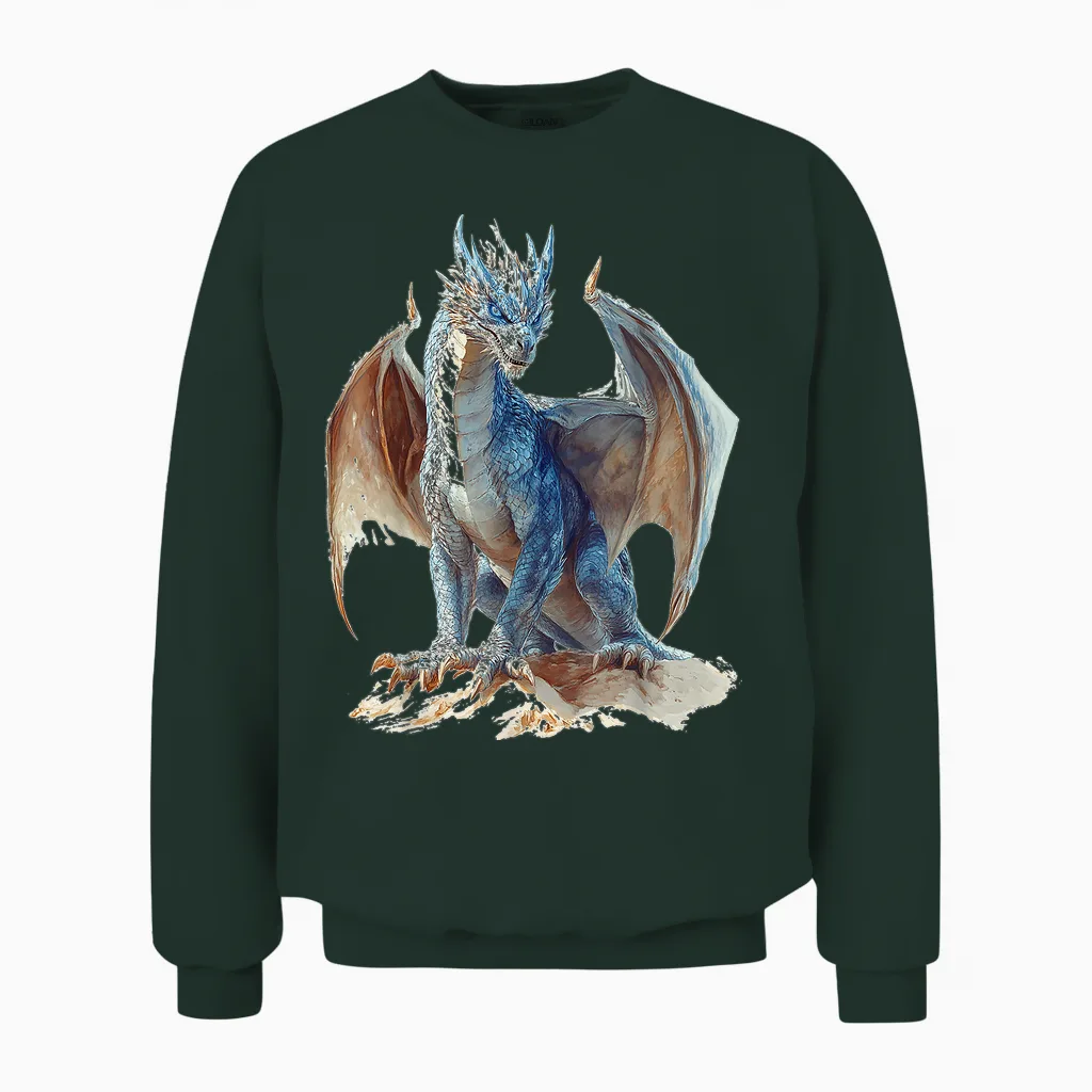 Drake Dragon Mythical Illustration Drake Dragon T-Shirt, White, S Unisex Sweatshirt in Forest