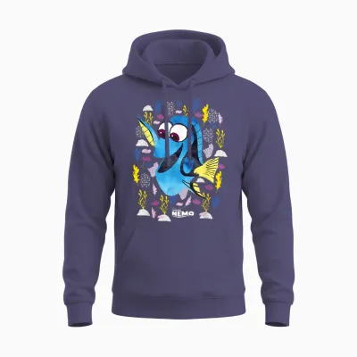 Pixar Finding Nemo Dory Just Keep Swimming T-Shirt - Unisex Erwachsene, Schwarz, Kleidergröße 36, Kurzarm Unisex Hoodie - Heather Sport Dark Navy