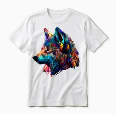 Bunter Wolf Mit Kopfhörern, Musikgrafik, Herren, Damen, Kinder Langarmshirt Unisex T-Shirt - White
