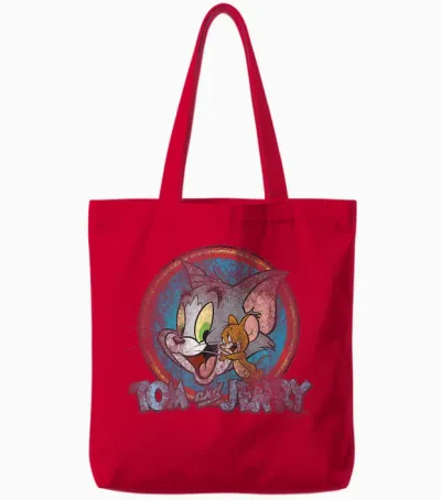 Tom and Jerry Yellow Red Blue Circle Logo Tote Bags - Red