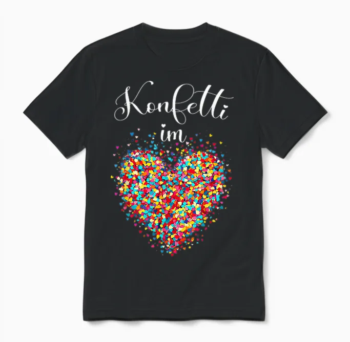 Confetti in the Heart Carnival T-Shirt, Black Unisex T-Shirt in Black