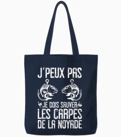 Carp Carpist Humour | Carp Fisherman | Fish T-Shirt, Black, S Tote Bags - Navy