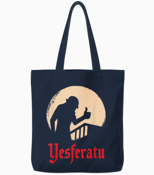 Yesferatu Funny Vampire Horror Movie Parody Tote Bags in Navy