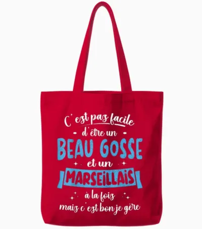 Marseillais Gift Idea Humour Birthday Beau Gosse T-Shirt, Black, S Tote Bags - Red
