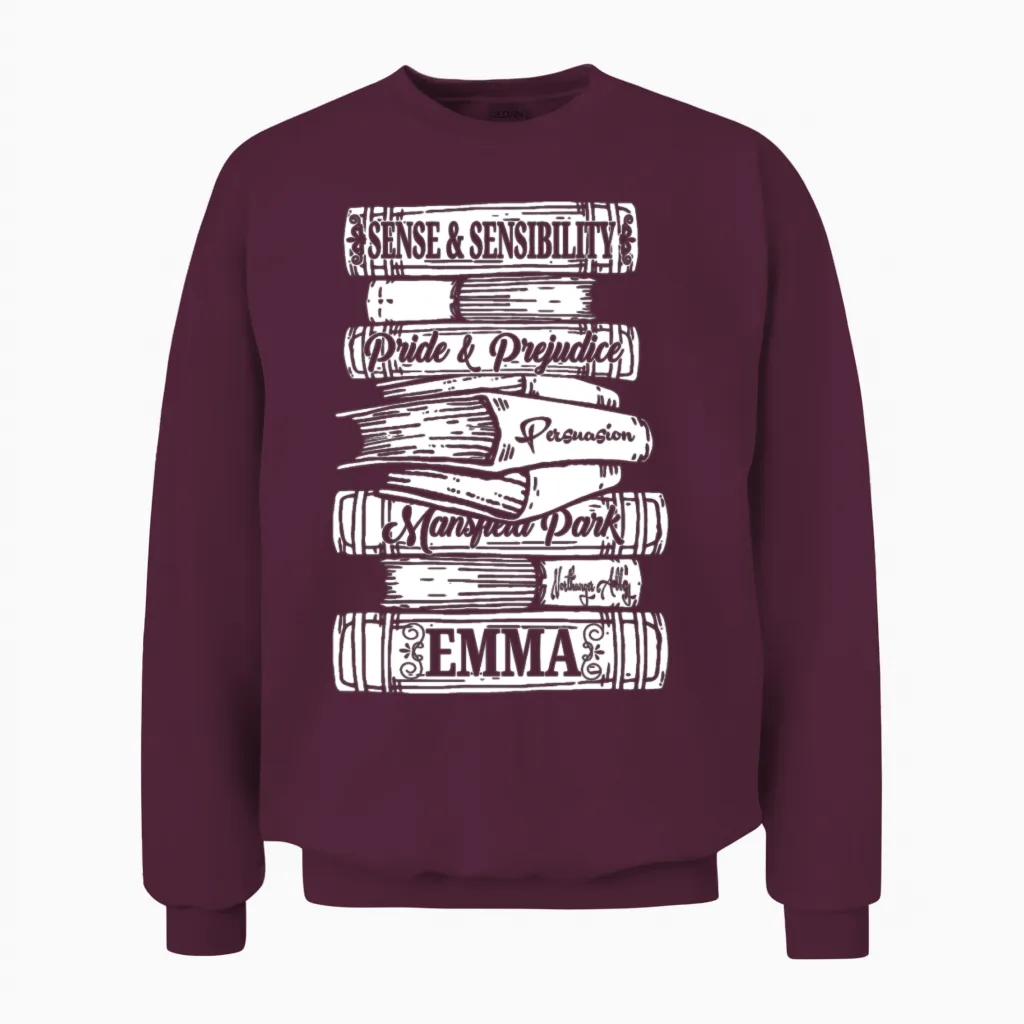 Jane Austen Vintage Book Club Mr Unisex Sweatshirt in Maroon