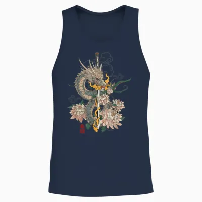 Japanese Dragon Katana Samurai Aesthetic Mythical Art T-Shirt, Black, S Unisex Tank Top - Navy