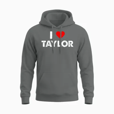 I Love Taylor First Name Taylor T-Shirt, Black Unisex Hoodie - Graphite Heather