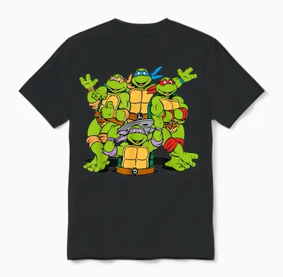 Tmnt Turtle Power Best Friends 80s 90s Cartoon Reptile Lover Unisex T-Shirt - Black